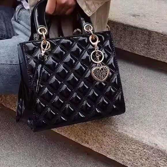 Fashion Black Patent Leather Shoulder Crossbody Handbag - Picture 1 of 5